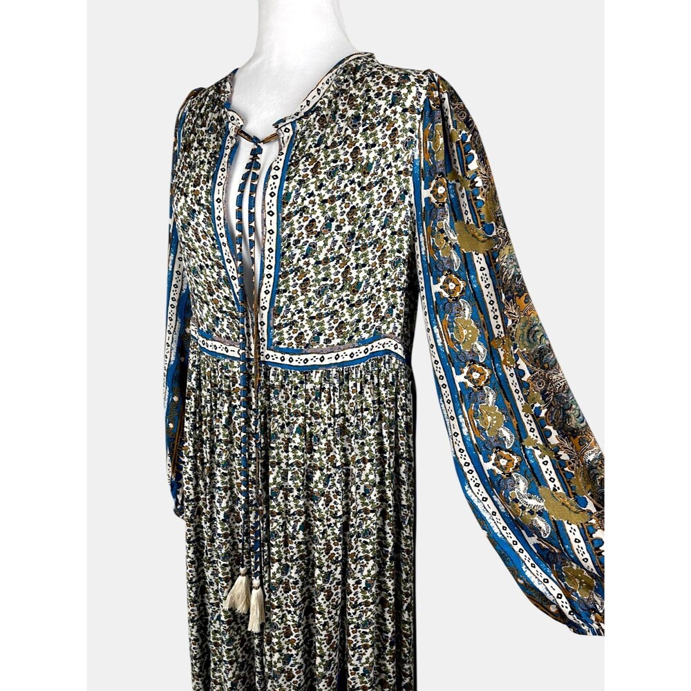 Free People Happy Feelings Maxi Dress Boho Prairie Floral Tassels Border Print S - Picture 7 of 16